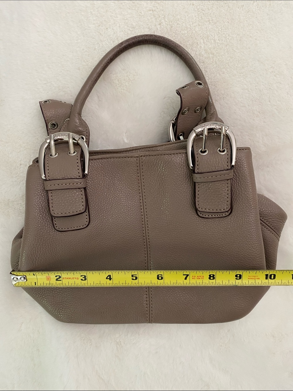 Taupe Pebbled Leather Purse Bag w/Silver Buckle Accents.Very Gently Used & Loved - Picture 6 of 12